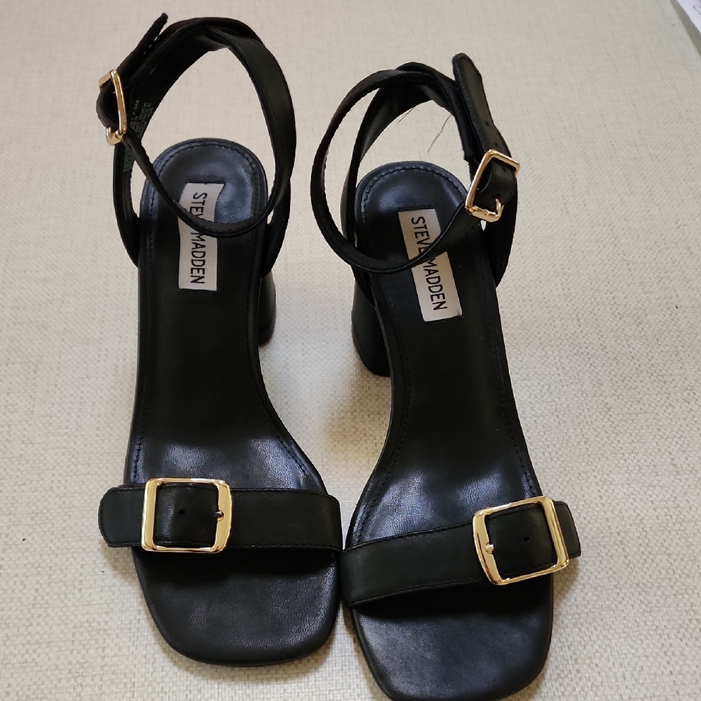 Steve Madden Black Sandals with Gold Accents